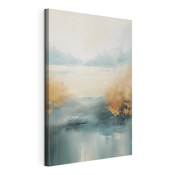 Schilderij van een landschap met bomen en water Canvas Schilderijen Schilderij van een landschap met bomen en water