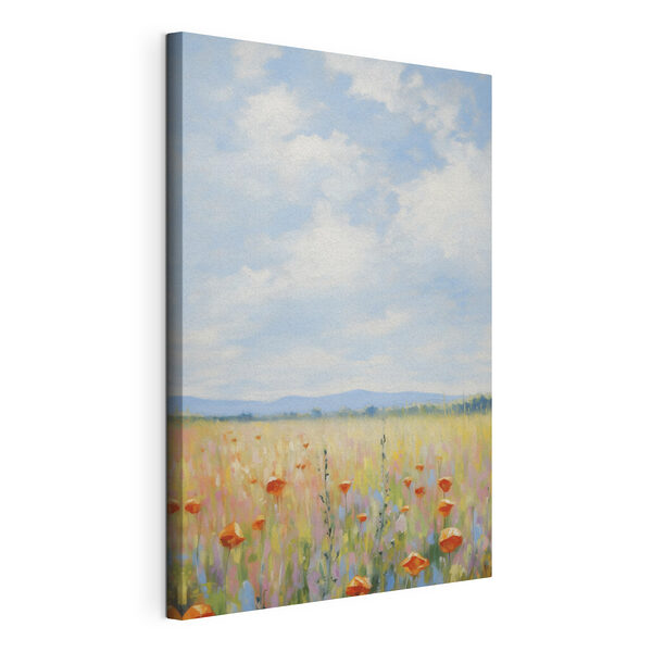 Veld met bloemen en gras Canvas Schilderijen Veld met bloemen en gras
