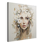 Canvas Schilderijen Schilderij van een vrouw met bloemen op haar hoofd