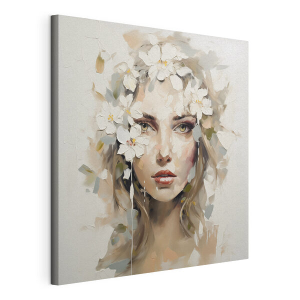 Schilderij van een vrouw met bloemen op haar hoofd Canvas Schilderijen Schilderij van een vrouw met bloemen op haar hoofd