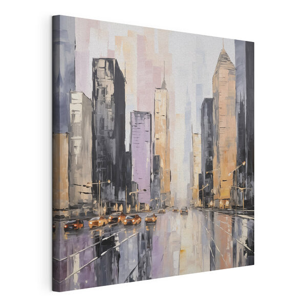Schilderij van een straat in de stad met auto’s en gebouwen Canvas Schilderijen Schilderij van een straat in de stad met auto’s en gebouwen