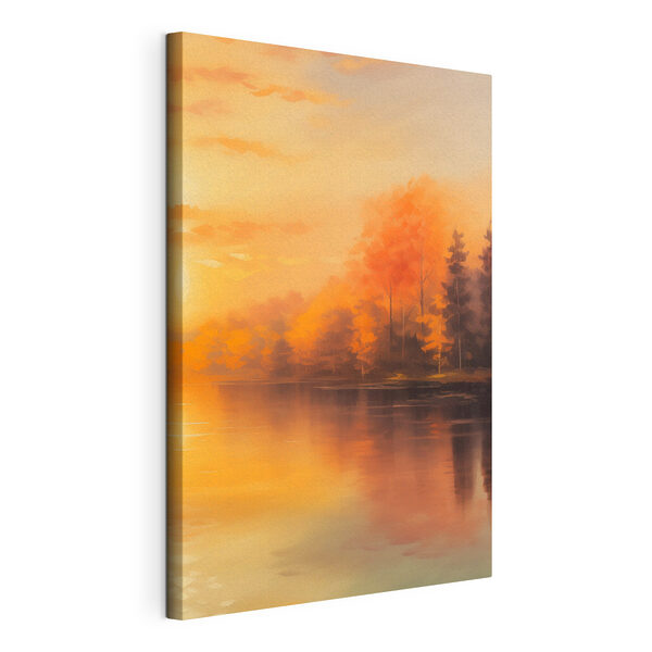 Canvas Schilderijen Aquarel van bomen en een meer