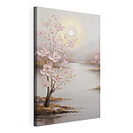 Canvas Schilderijen Schilderij van een boom met roze bloemen
