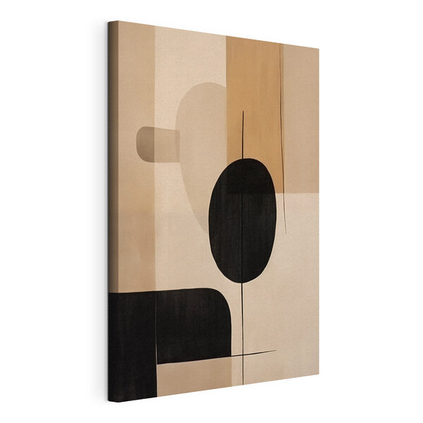 Canvas Schilderijen Schilderij met een zwarte en witte cirkel en ovale vormen