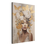 Canvas Schilderijen Schilderij van een vrouw met bloemen en vlinders