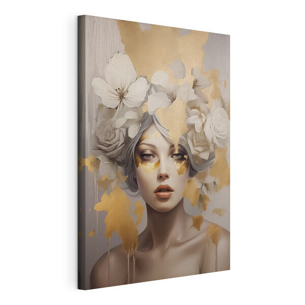 Canvas Schilderijen Schilderij van een vrouw met bloemen in haar haar