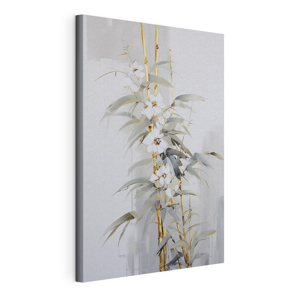 Canvas Schilderijen Schilderij van een plant met witte bloemen