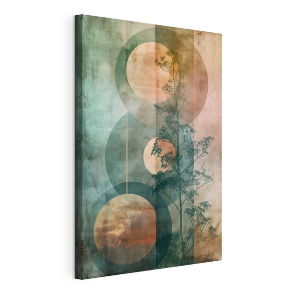 Boom en cirkels op een muur Canvas Schilderijen Boom en cirkels op een muur