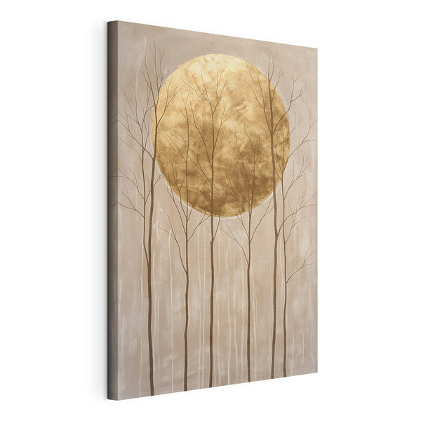Canvas Schilderijen Schilderij van bomen en een grote maan