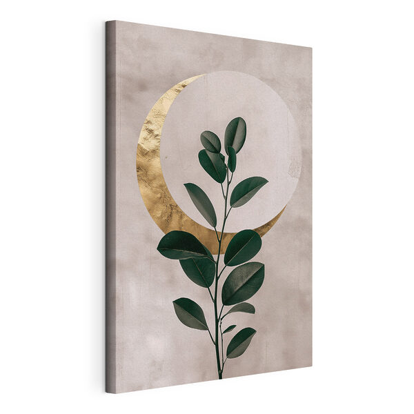 Plant met bladeren en een maan Canvas Schilderijen Plant met bladeren en een maan