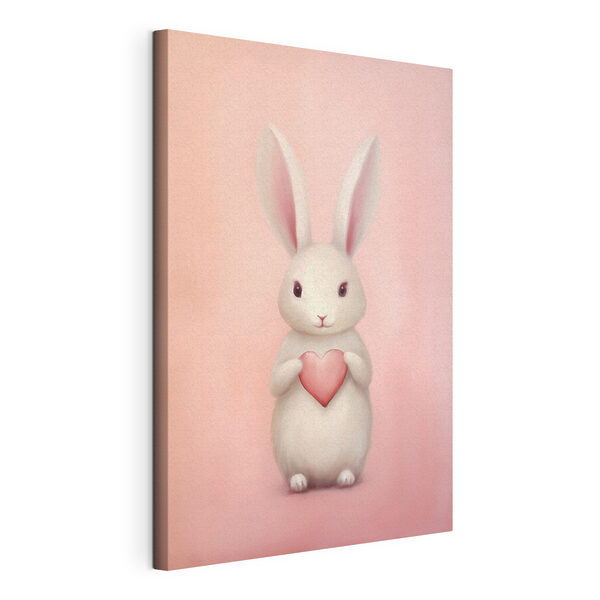Wit konijn met een hart in zijn pootjes Canvas Schilderijen Wit konijn met een hart in zijn pootjes