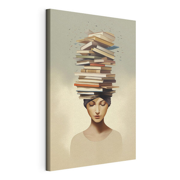 Canvas Schilderijen Vrouw met boeken op haar hoofd