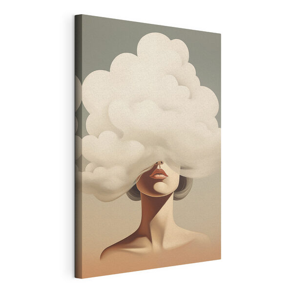 Canvas Schilderijen Vrouw met een wolk voor haar gezicht