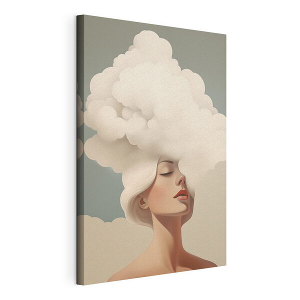Canvas Schilderijen Vrouw met wit haar en wolken in haar haar