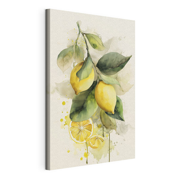 Aquarel van citroenen aan een tak Canvas Schilderijen Aquarel van citroenen aan een tak