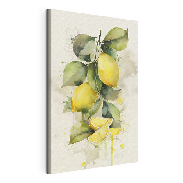Canvas Schilderijen Aquarelschilderij van citroenen en bladeren
