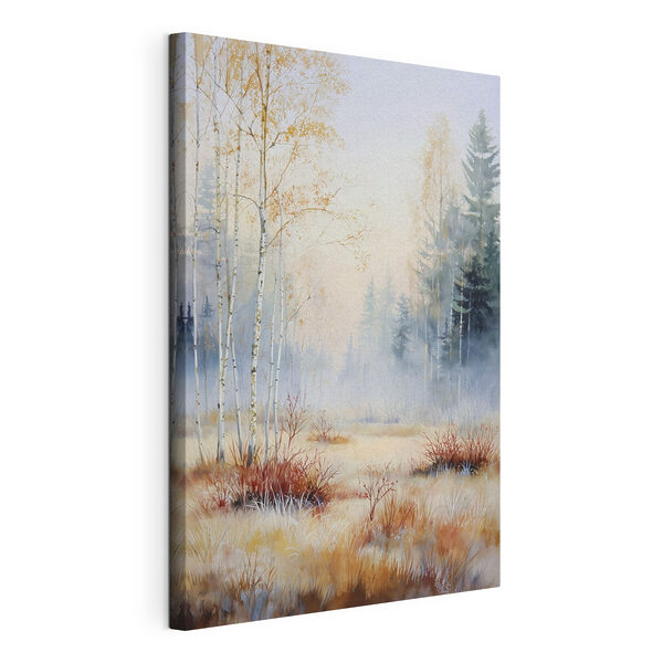 Schilderij van een bos in de mist Canvas Schilderijen Schilderij van een bos in de mist