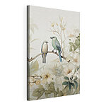 Canvas Schilderijen Twee vogels op een tak met bloemen