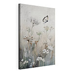Canvas Schilderijen Een vlinder die boven bloemen vliegt