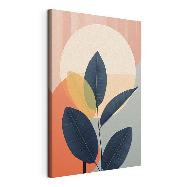 Plant met bladeren en een cirkel Canvas Schilderijen Plant met bladeren en een cirkel
