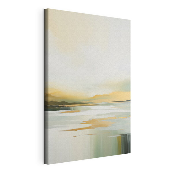 Canvas Schilderijen Schilderij van een meer met bergen op de achtergrond