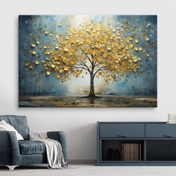 Canvas Schilderijen Schilderij van een boom met gele bladeren