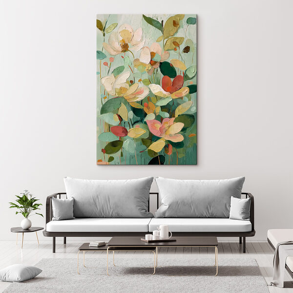 Canvas Schilderijen Schilderij van bloemen en bladeren