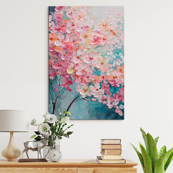 Schilderij van roze bloemen Canvas Schilderijen Schilderij van roze bloemen