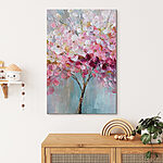 Canvas Schilderijen Schilderij van een boom met roze bloemen