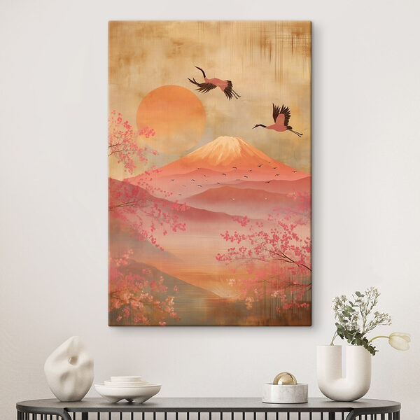 Schilderij van een berg waar een vogel overheen vliegt Canvas Schilderijen Schilderij van een berg waar een vogel overheen vliegt