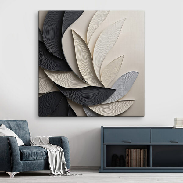 Canvas Schilderijen Zwart-wit bladmotief