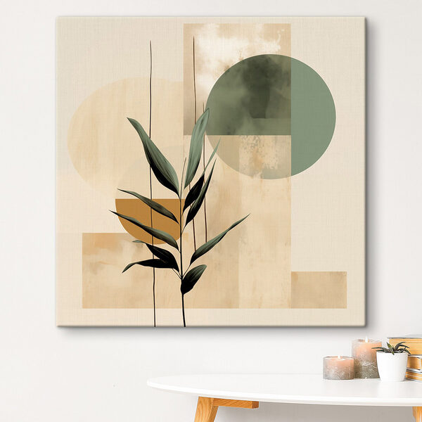 Canvas Schilderijen Plant met bladeren en cirkels