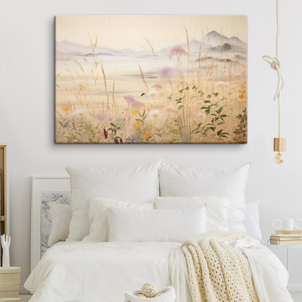 Canvas Schilderijen Schilderij van bloemen en gras