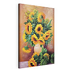Canvas Schilderijen Schilderij van zonnebloemen in een vaas