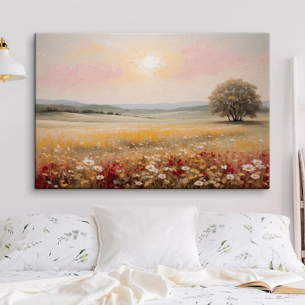 Schilderij van een bloemenveld Canvas Schilderijen Schilderij van een bloemenveld