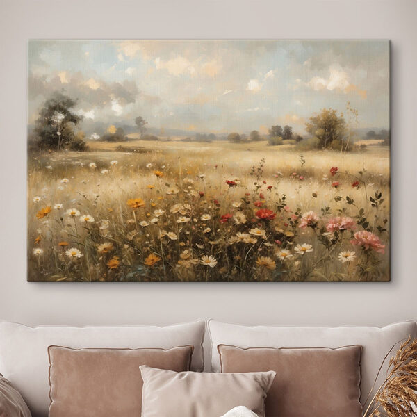 Canvas Schilderijen Schilderij van een bloemenveld