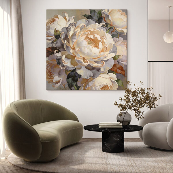 Canvas Schilderijen Schilderij van bloemen met bladeren