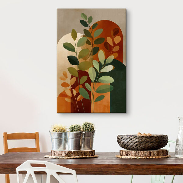 Canvas Schilderijen Schilderij van bladeren en een cirkel