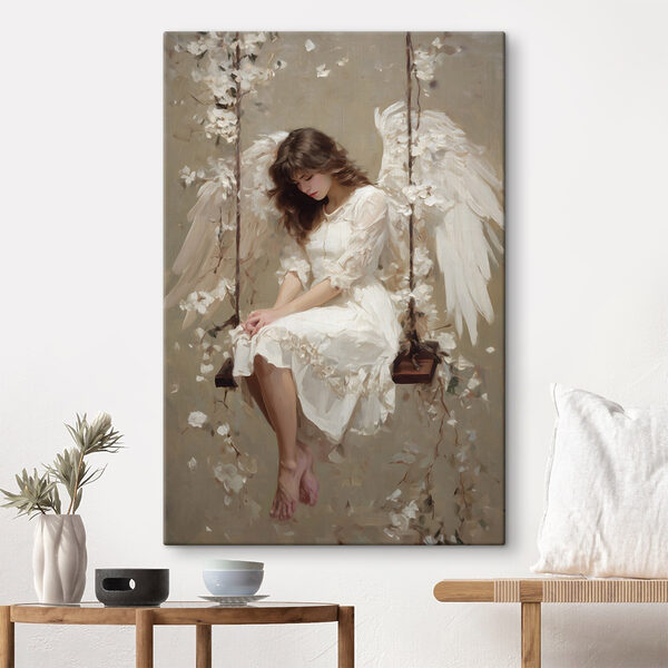 Schilderij van een vrouw die op een schommel zit Canvas Schilderijen Schilderij van een vrouw die op een schommel zit
