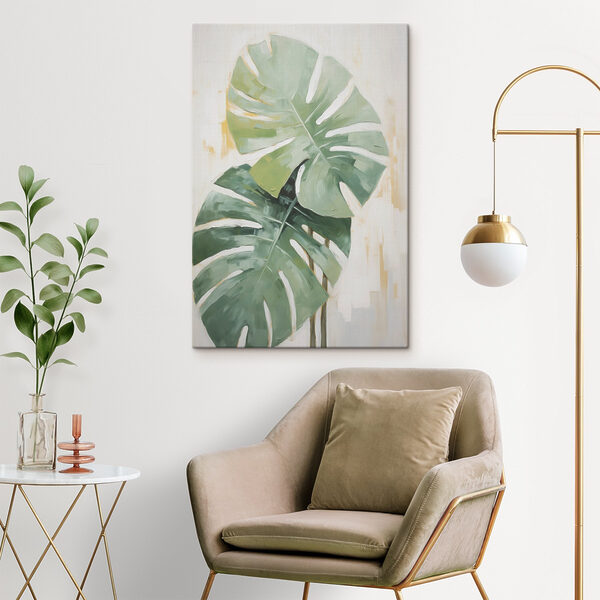Schilderij van een groot blad Canvas Schilderijen Schilderij van een groot blad