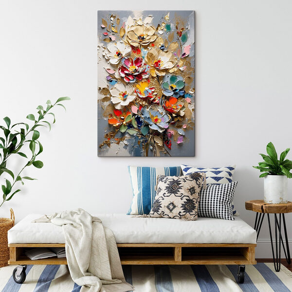 Schilderij van bloemen op een grijze achtergrond Canvas Schilderijen Schilderij van bloemen op een grijze achtergrond