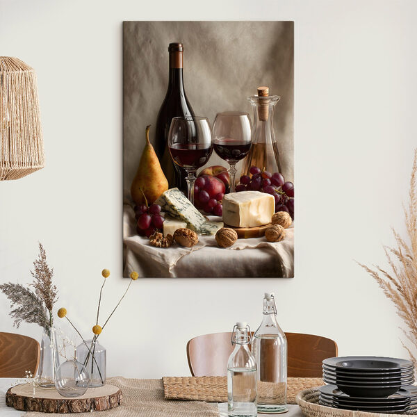 Canvas Schilderijen Wijnfles en wijnglazen