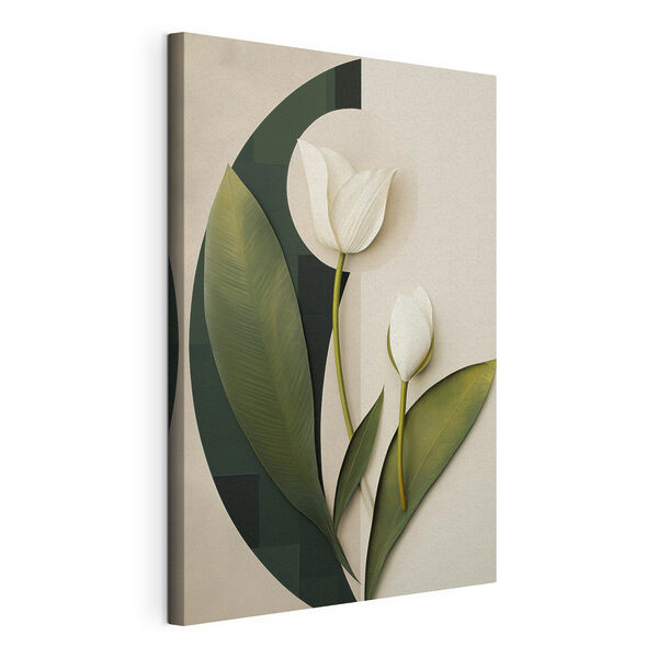 Canvas Schilderijen Witte bloemen met groene bladeren