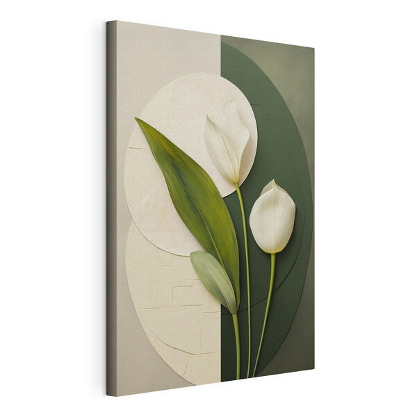 Witte bloemen met groene bladeren Canvas Schilderijen Witte bloemen met groene bladeren