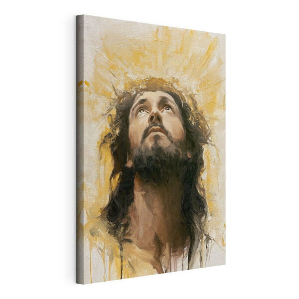 Canvas Schilderijen Schilderij van een man die omhoog kijkt