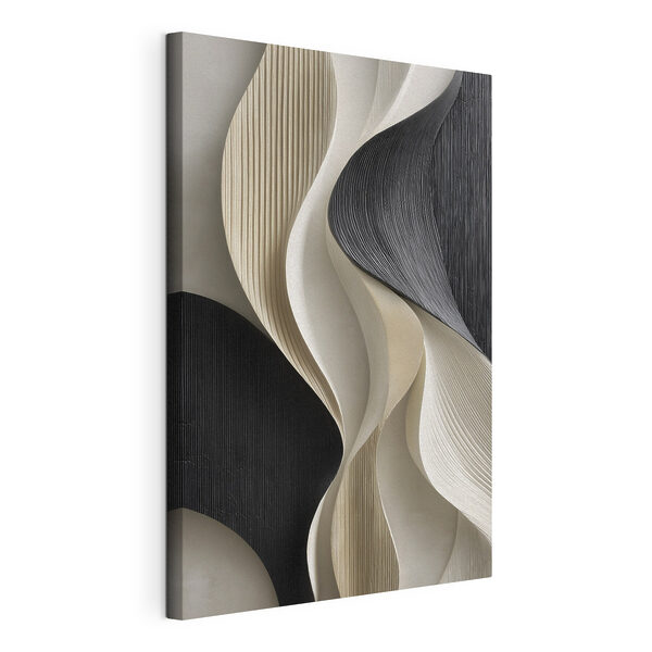 Canvas Schilderijen Zwart-witte wanddecoratie met golvend patroon