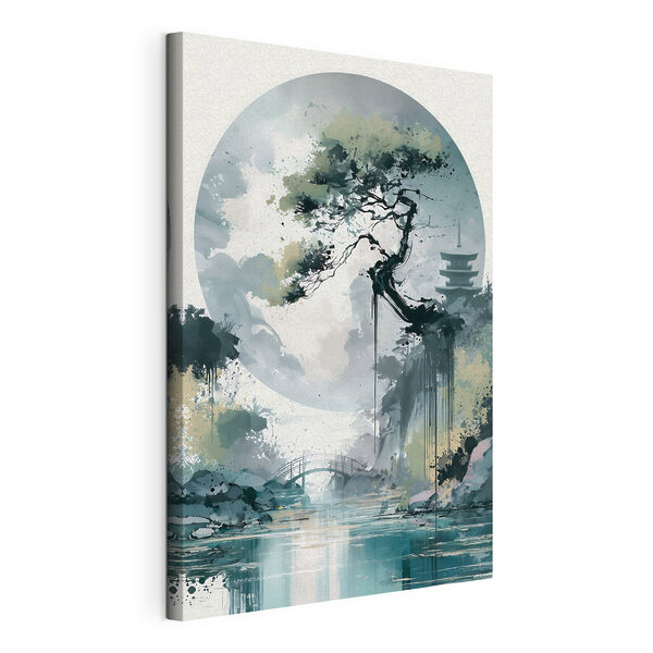 Canvas Schilderijen Schilderij van een brug en een boom
