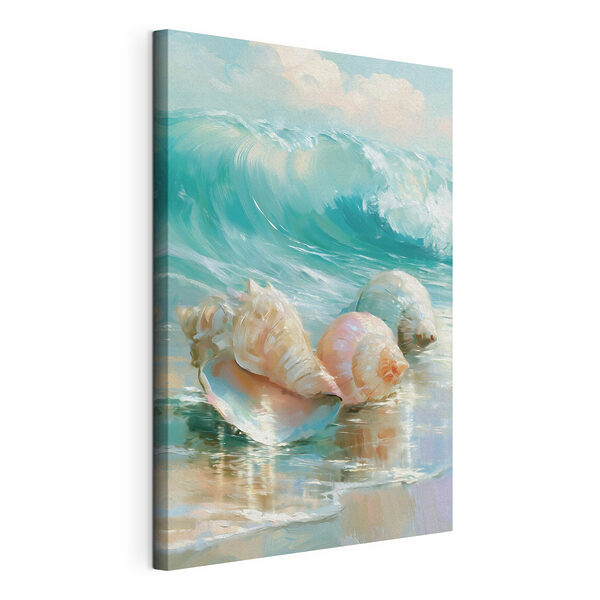 Canvas Schilderijen Een groep schelpen op het strand