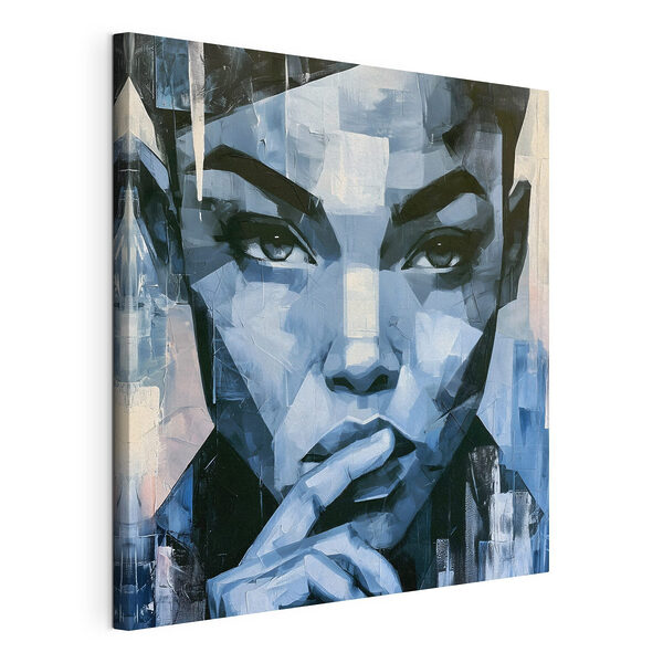 Canvas Schilderijen Schilderij van een vrouw die haar vinger tegen haar mond houdt