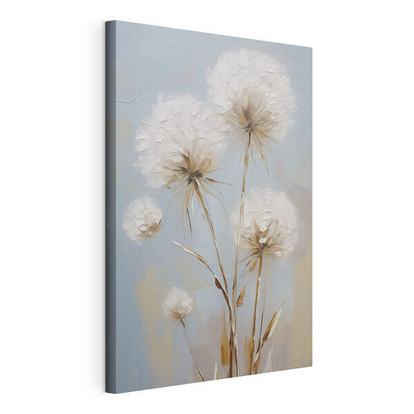 Canvas Schilderijen Schilderij van bloemen op een blauwe achtergrond